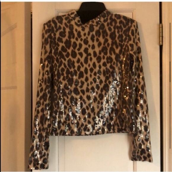 A.L.C. Marshall Sequin Leopard Print Mockneck Top In Brown Multi - Picture 9 of 9